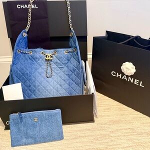 Chanel Washed Denim Quilted Medium 25 Handbag Blue